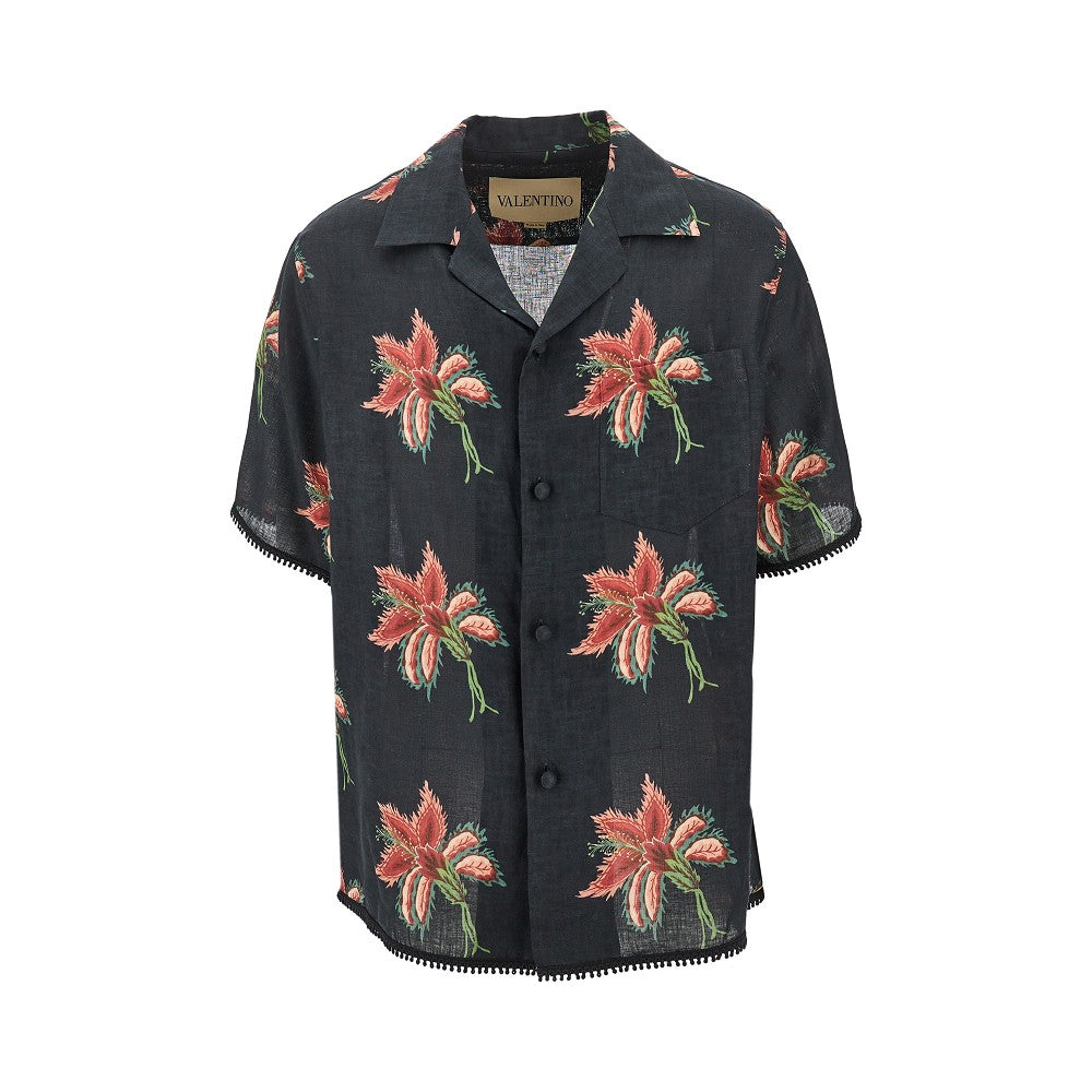 Floral print linen Bowling shirt