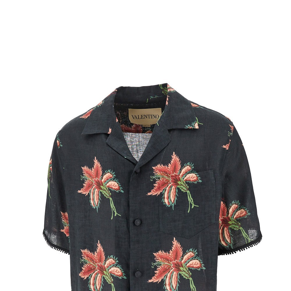 Floral print linen Bowling shirt