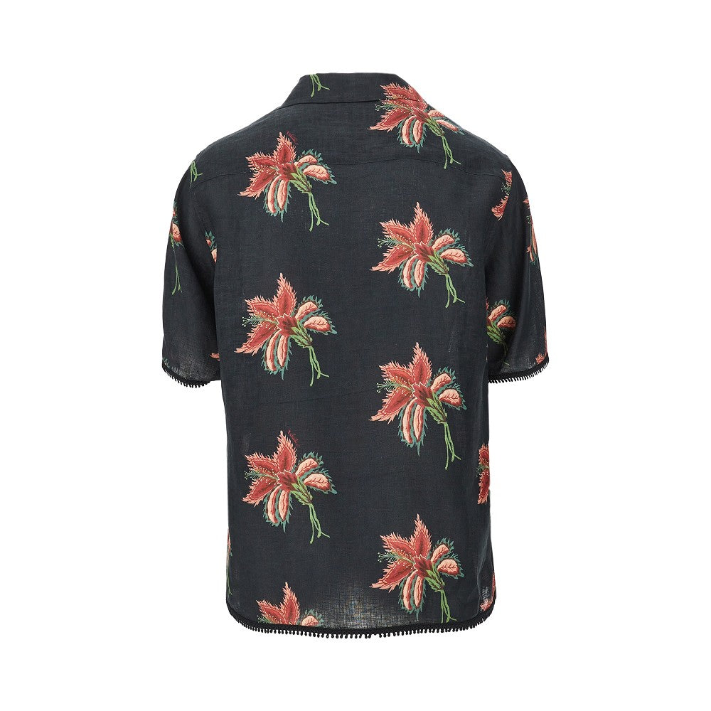 Floral print linen Bowling shirt