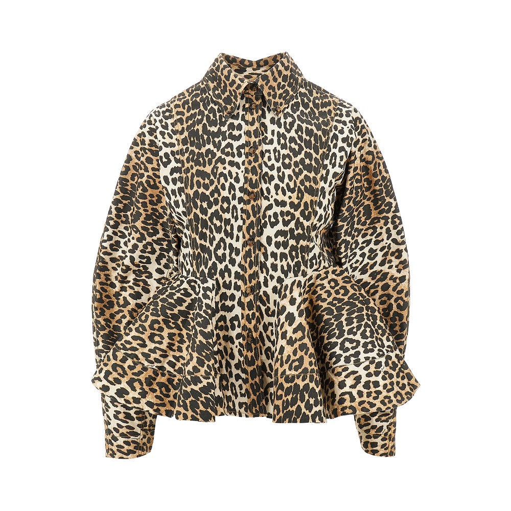 Camicia con peplo in cotone leopardato