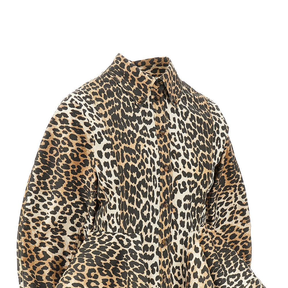 Camicia con peplo in cotone leopardato
