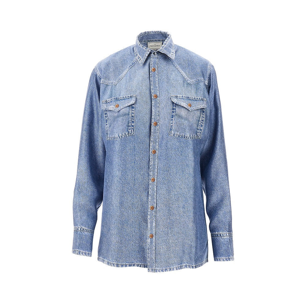 Denim print silk shirt