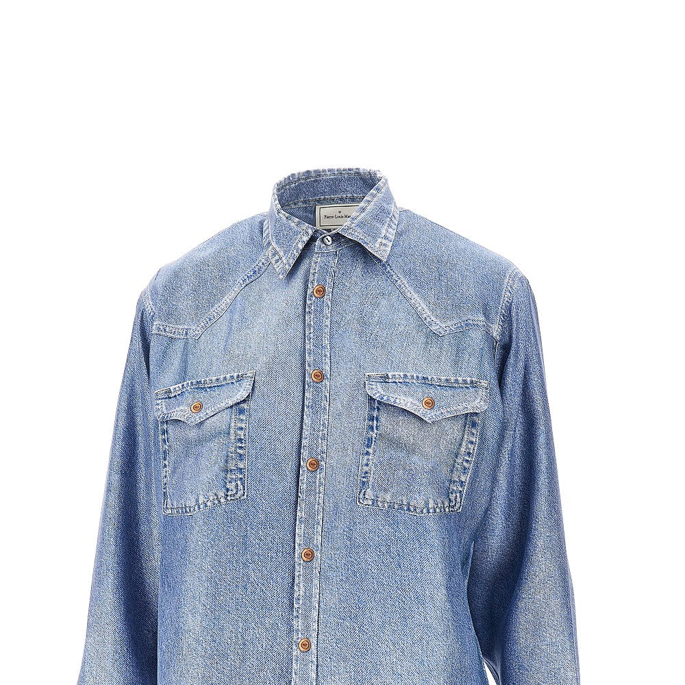 Denim print silk shirt