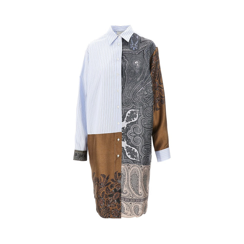 Cotton and silk patchwork shirt dress
