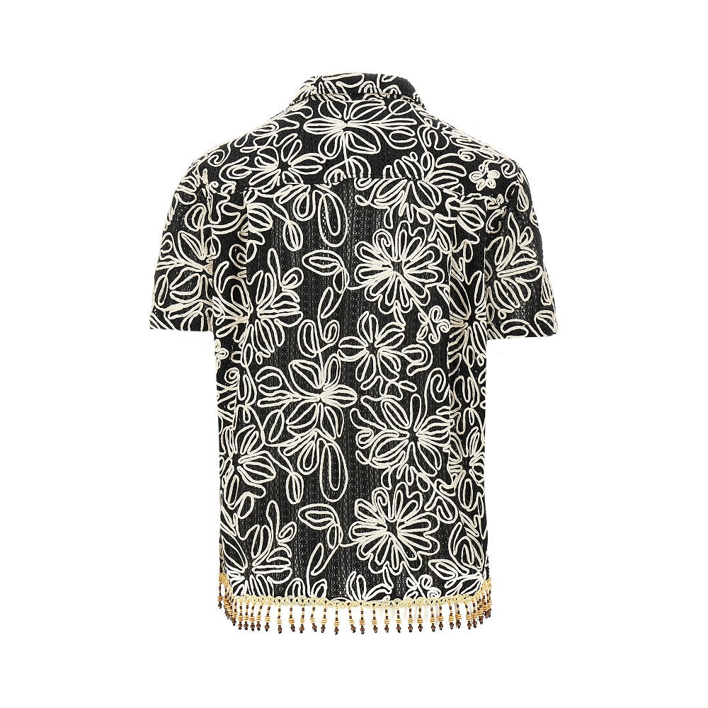 Floral embroidery shirt with beads fringes