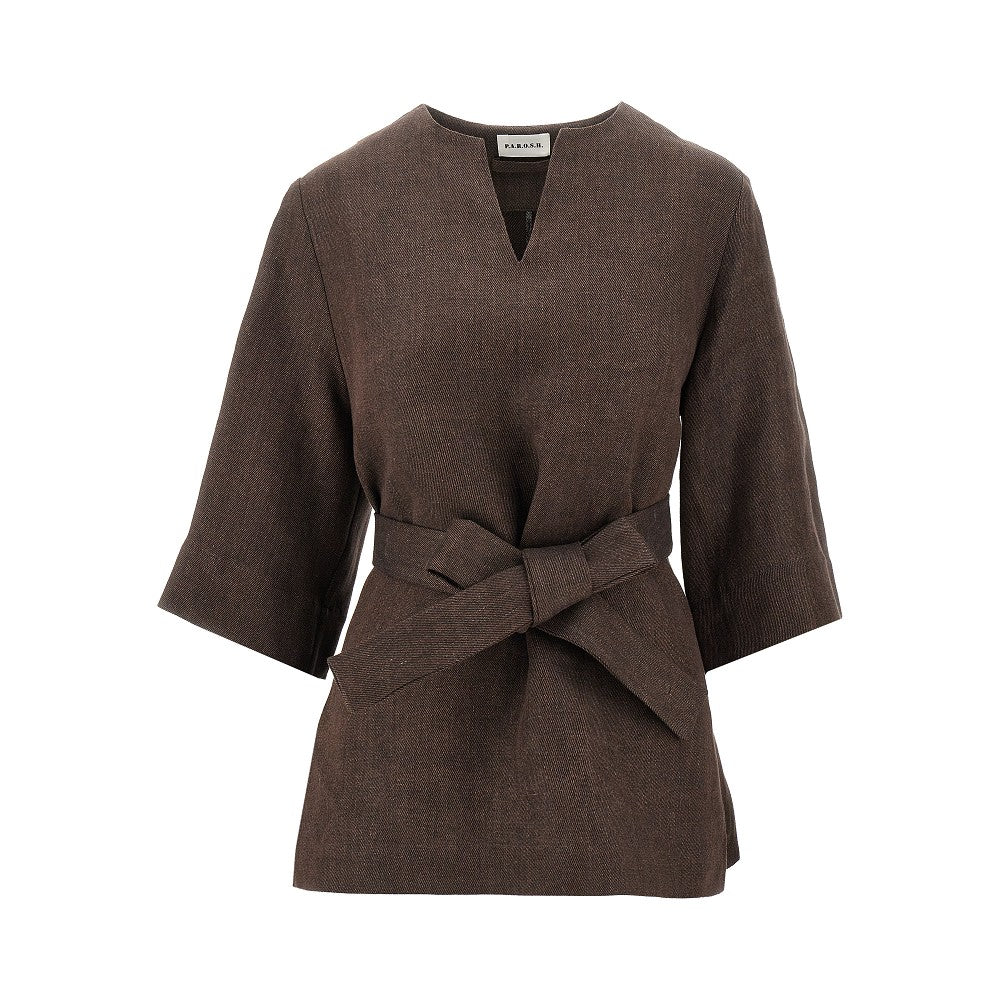 Linen blouse with belt