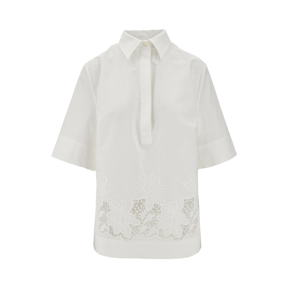 Camicia in popeline con inserti in pizzo