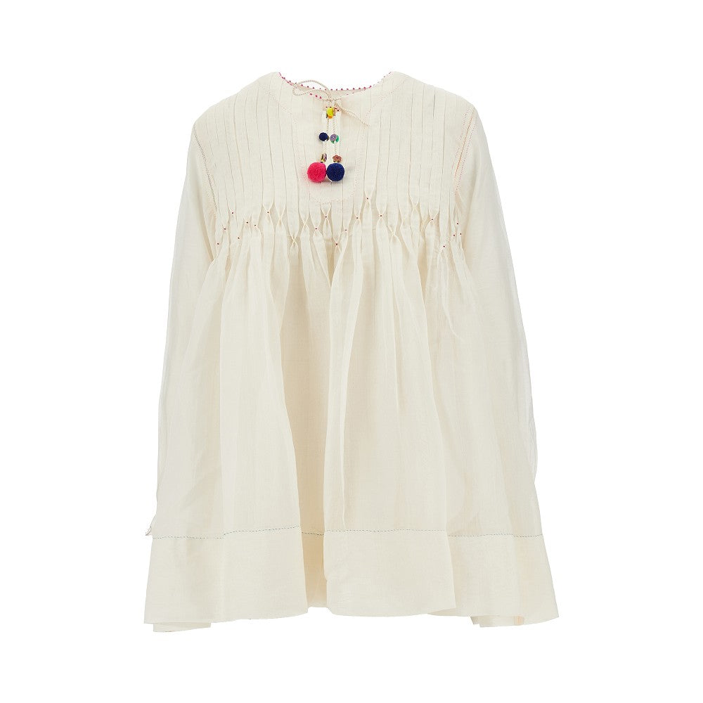 Blusa in cotone e seta con pieghe