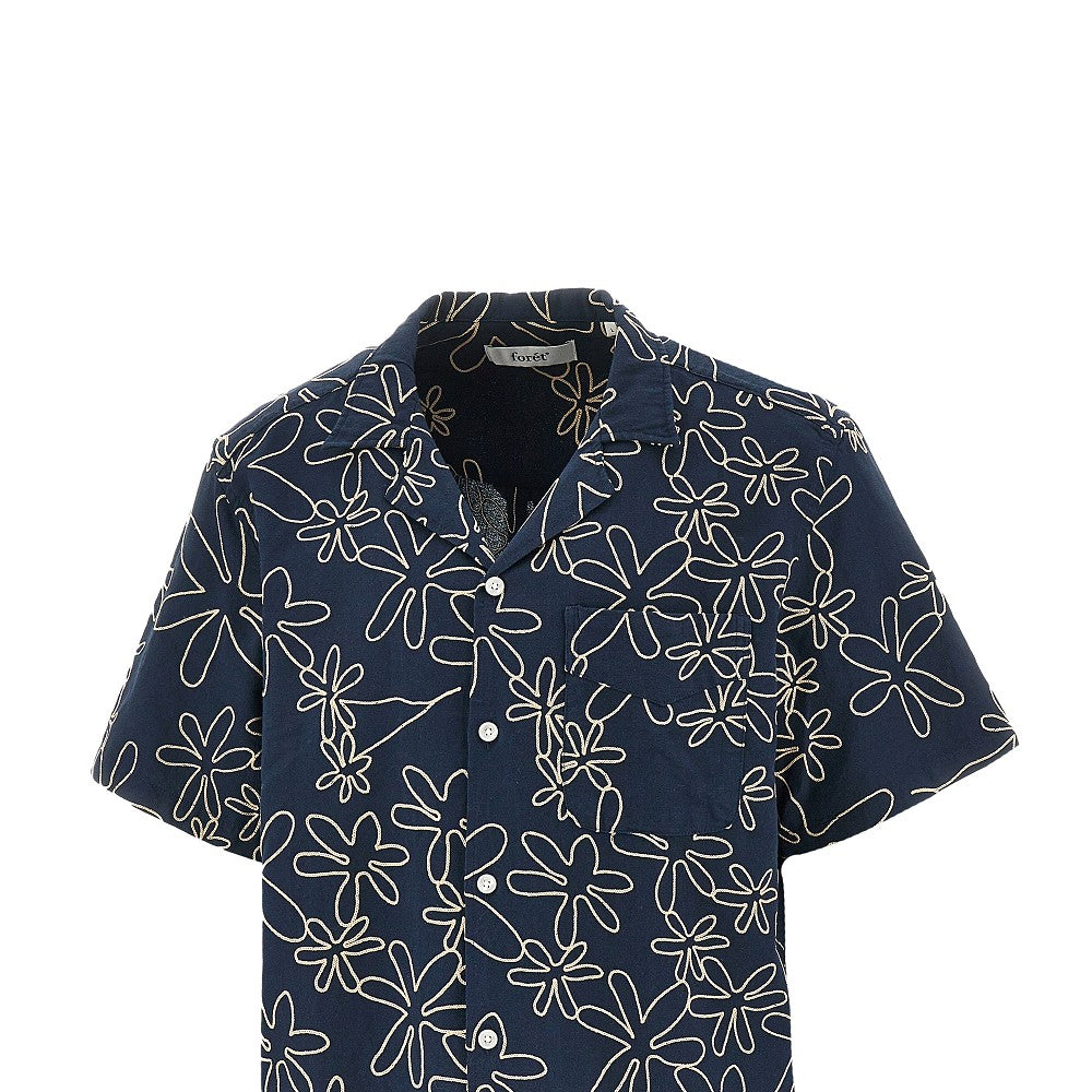Flowers embroidery cotton-blend shirt