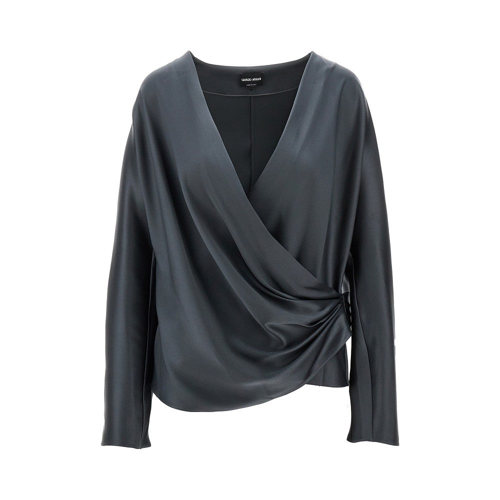 Blusa drappeggiata in raso di seta