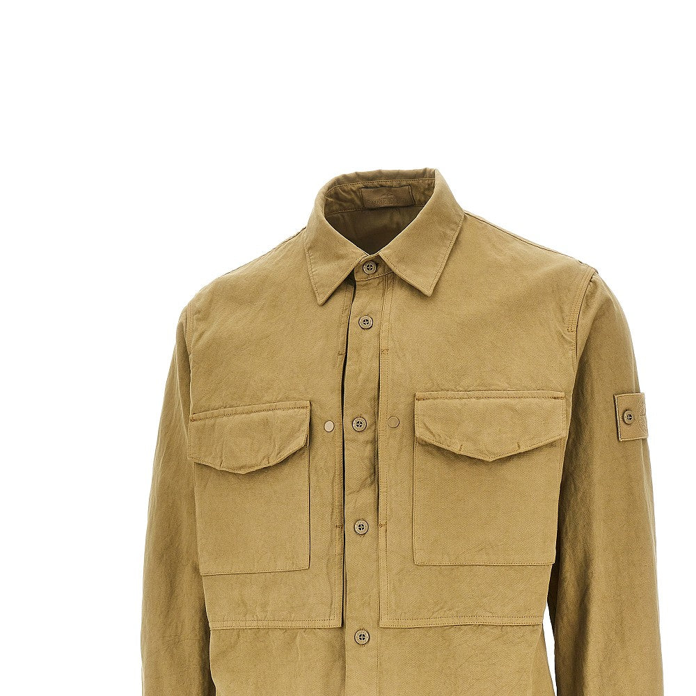 Cotton and linen canvas overshirt