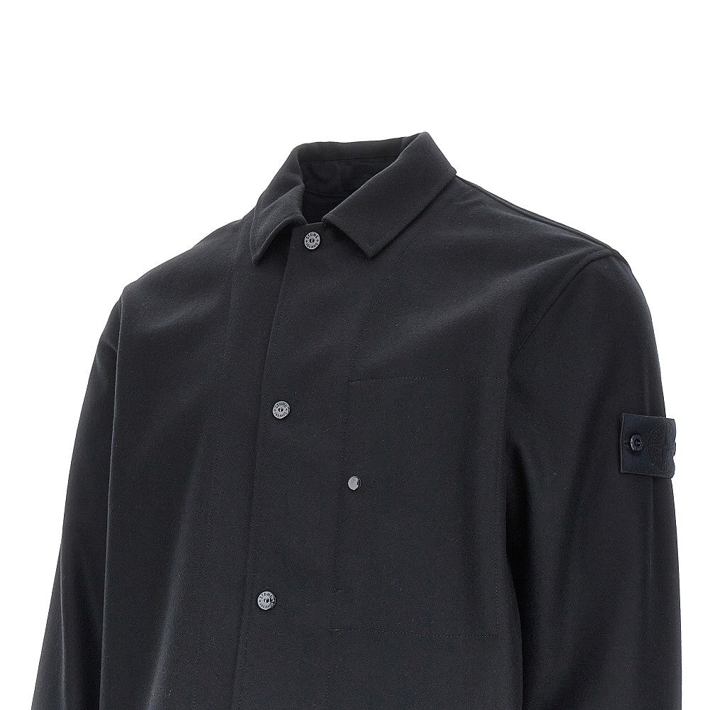 Virgin wool-blend cloth overshirt