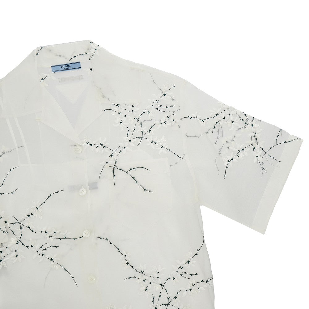 Floral embroidery organdy shirt