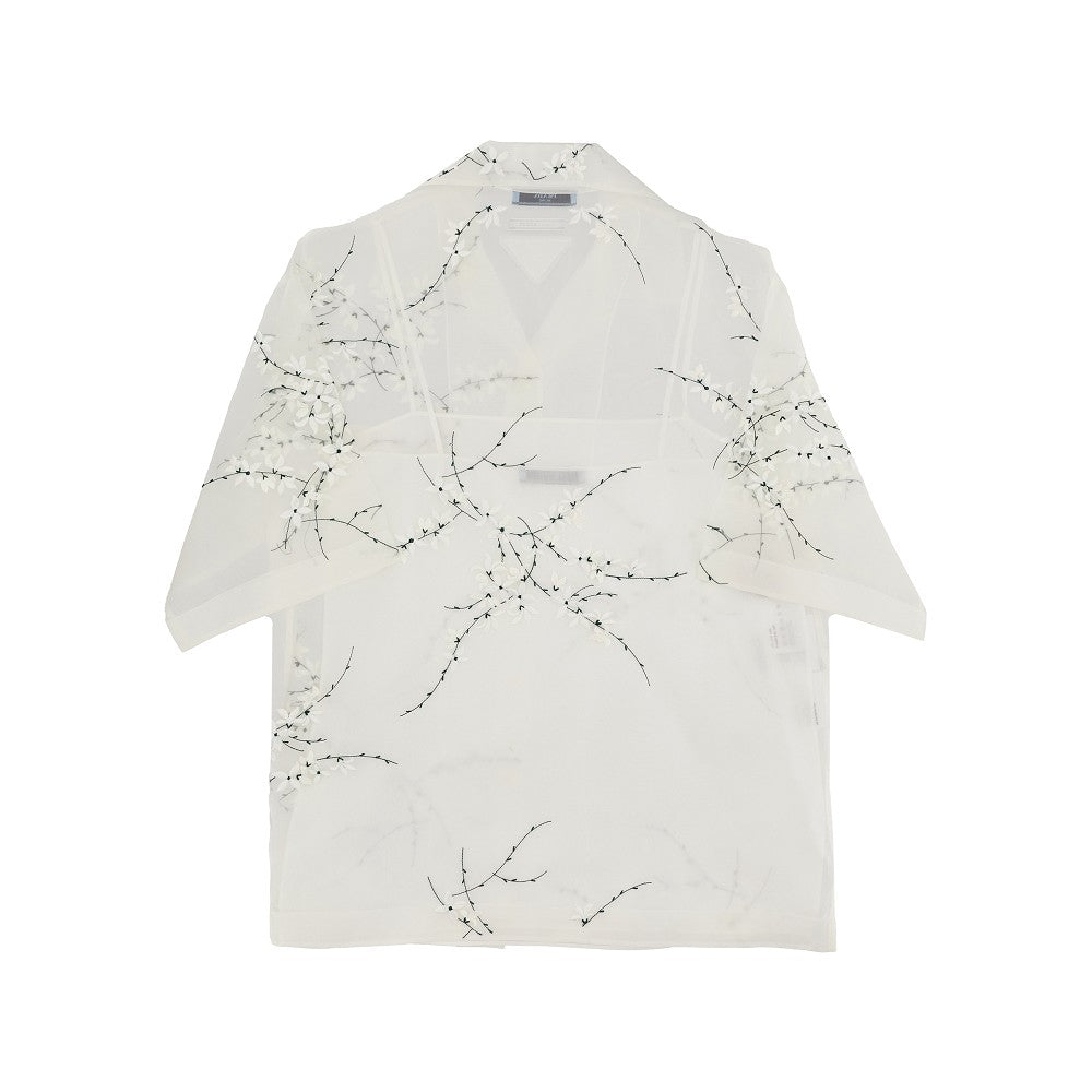 Floral embroidery organdy shirt