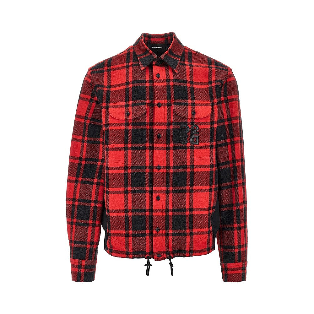 Overshirt ibrida in flanella e nylon