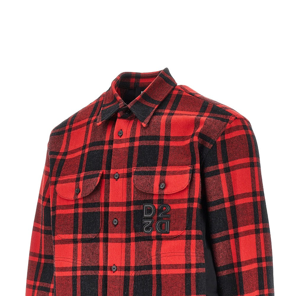 Overshirt ibrida in flanella e nylon