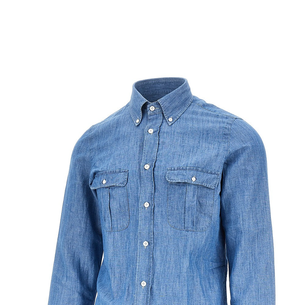 Camicia in denim di cotone e lino