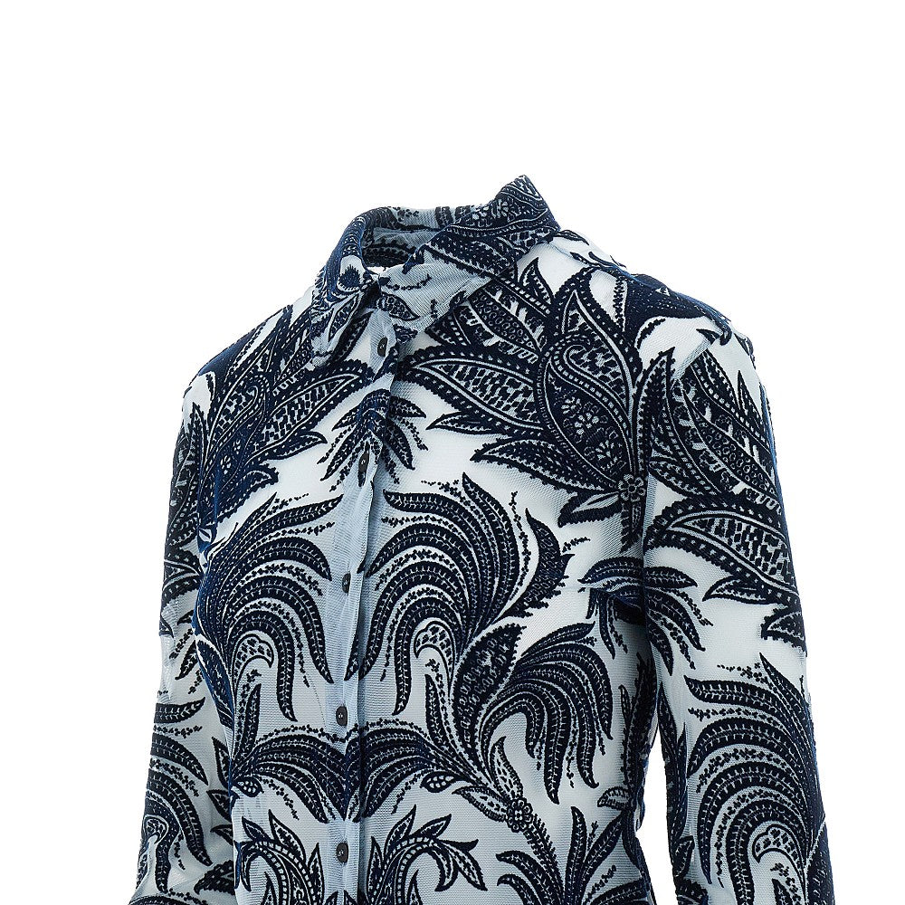 Flocked Paisley tulle shirt