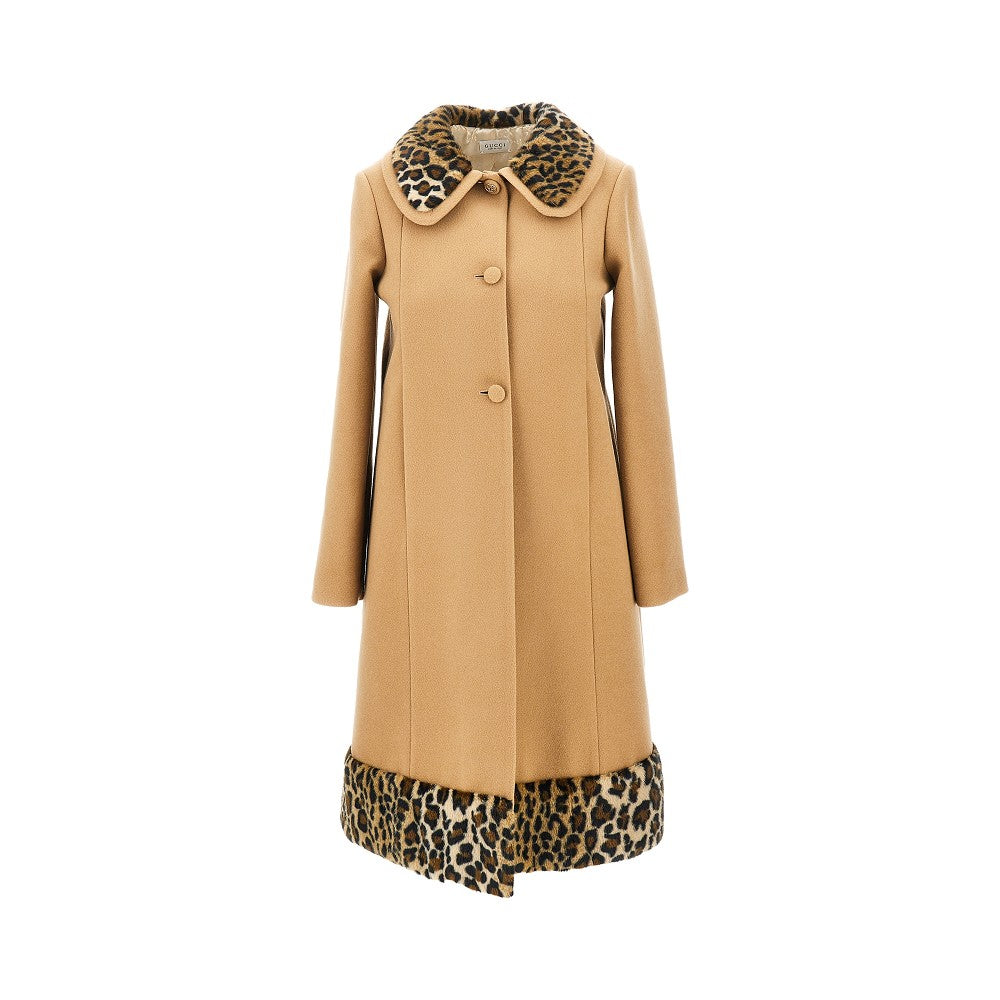 Wool coat with leopard-print details - KIDS