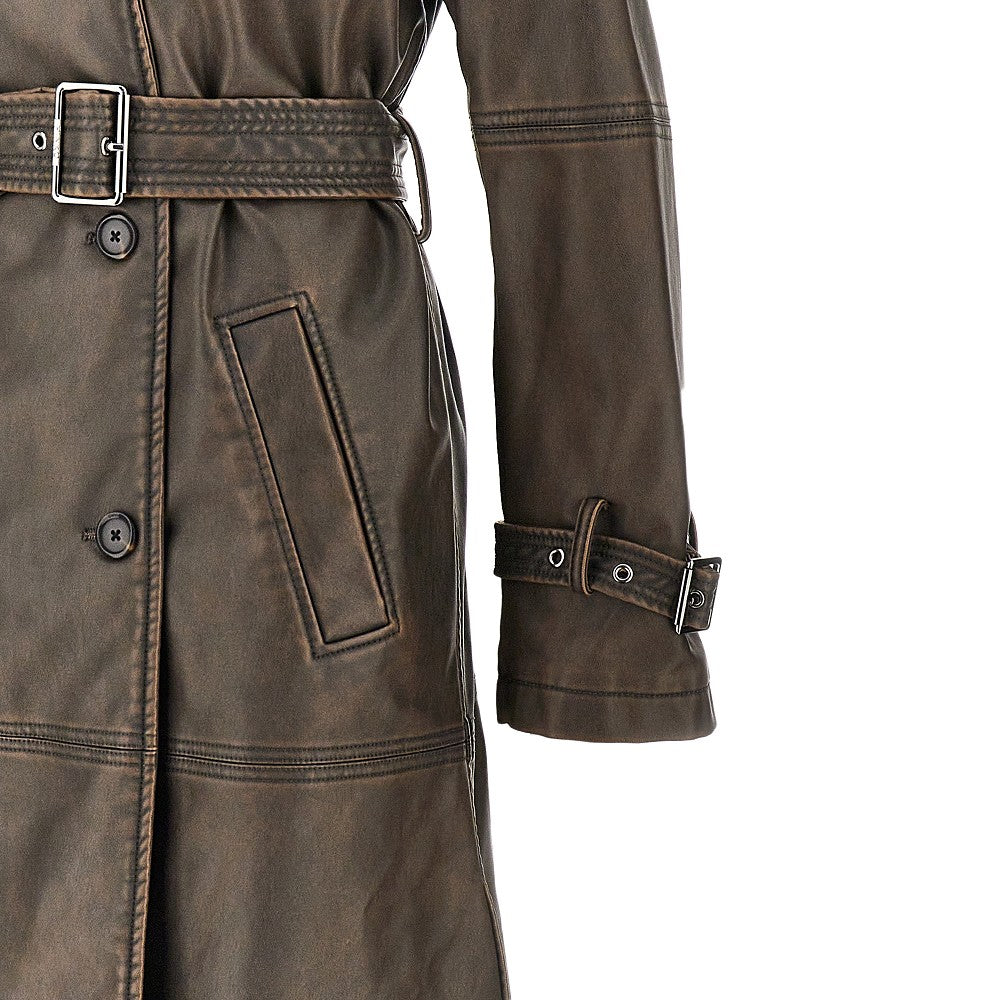 Trench in pelle sintetica effetto vintage