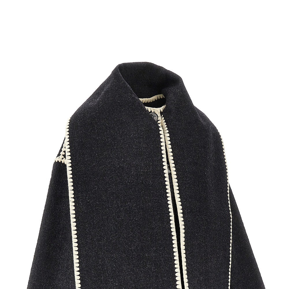 Wool-blend coat with integrated scarf