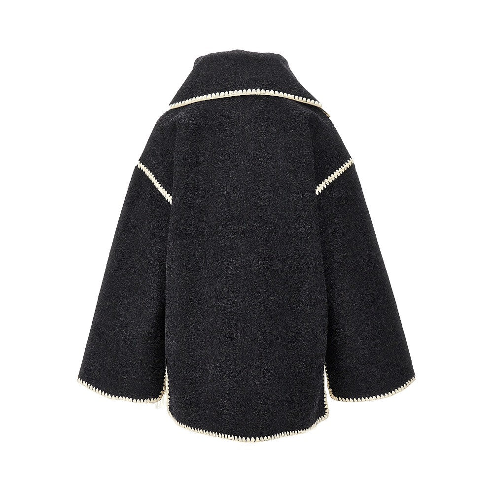 Wool-blend coat with integrated scarf