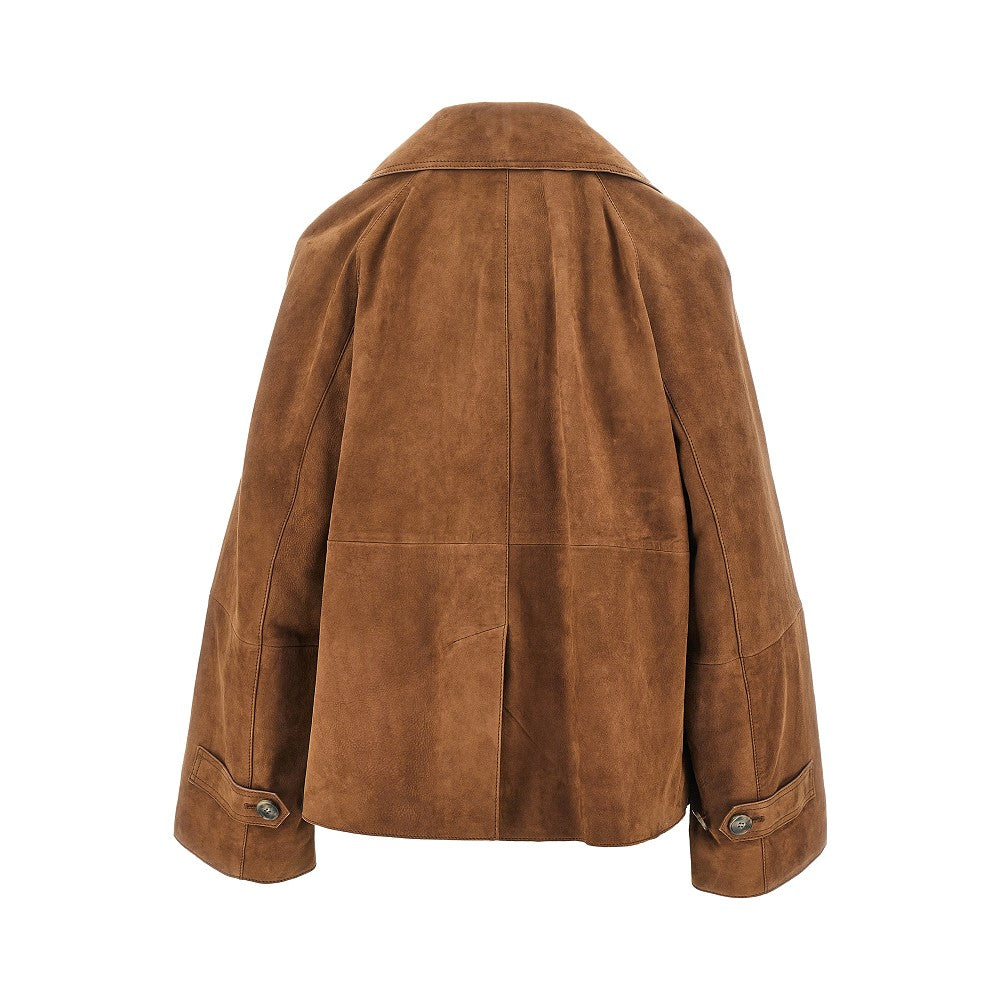 Suede leather double-breasted jacket