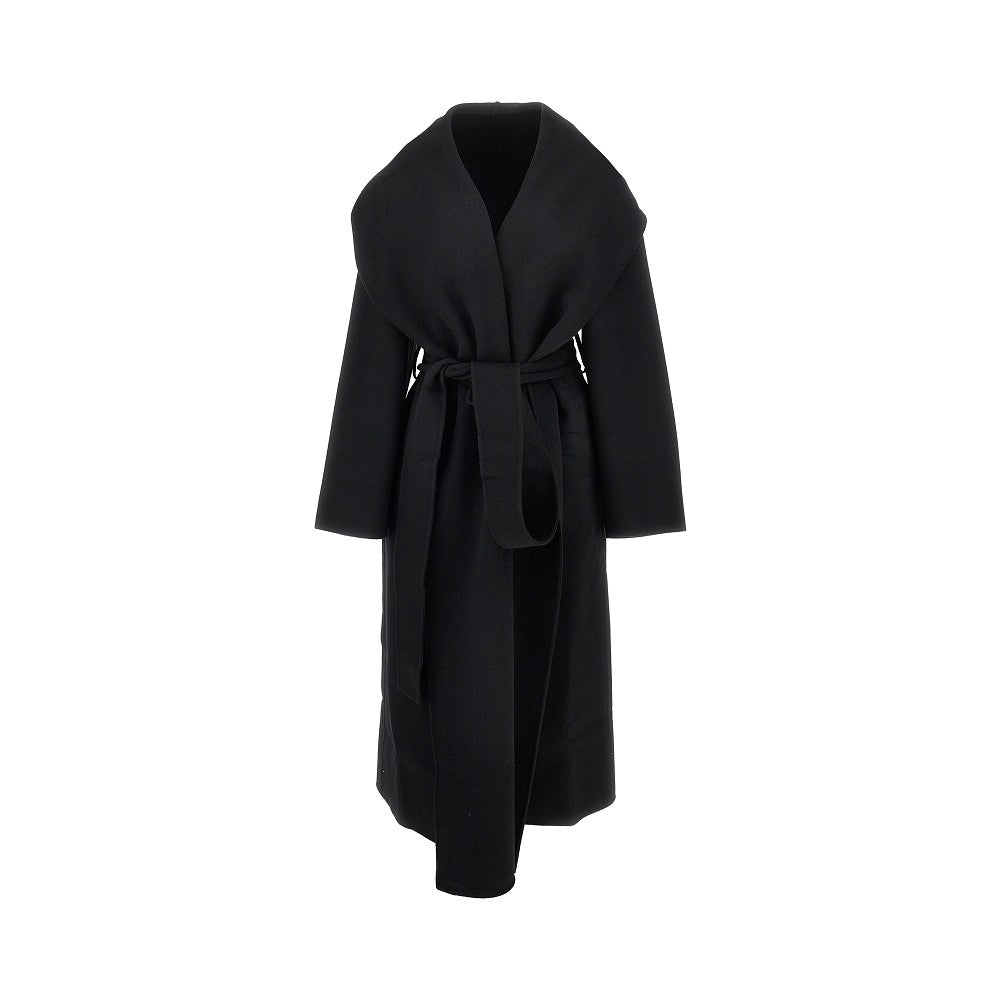 Cappotto lungo con cappuccio e cintura
