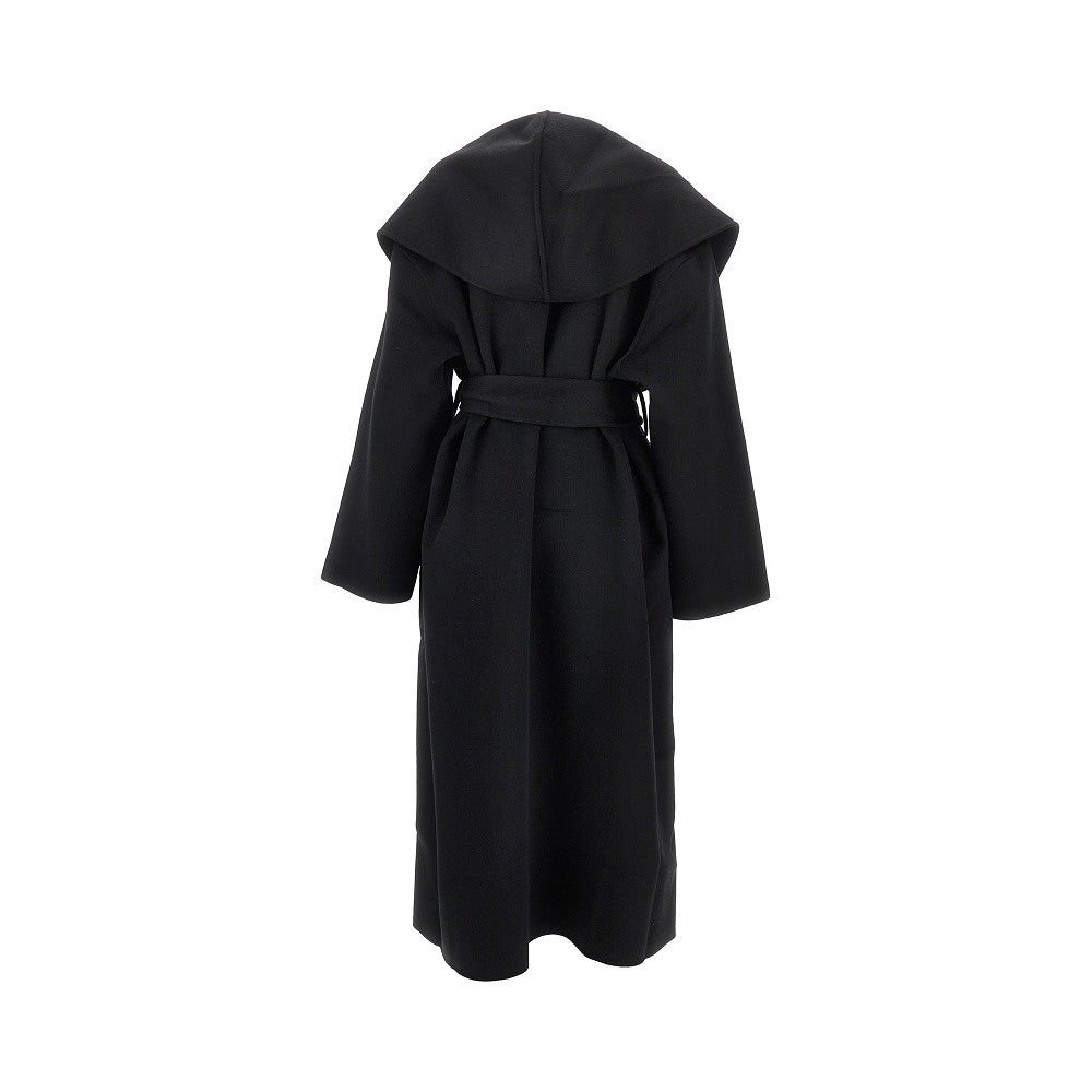 Cappotto lungo con cappuccio e cintura