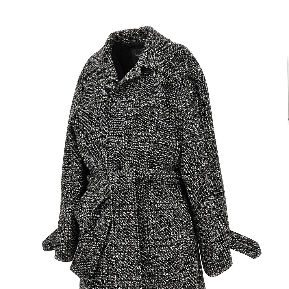 Check wool long coat