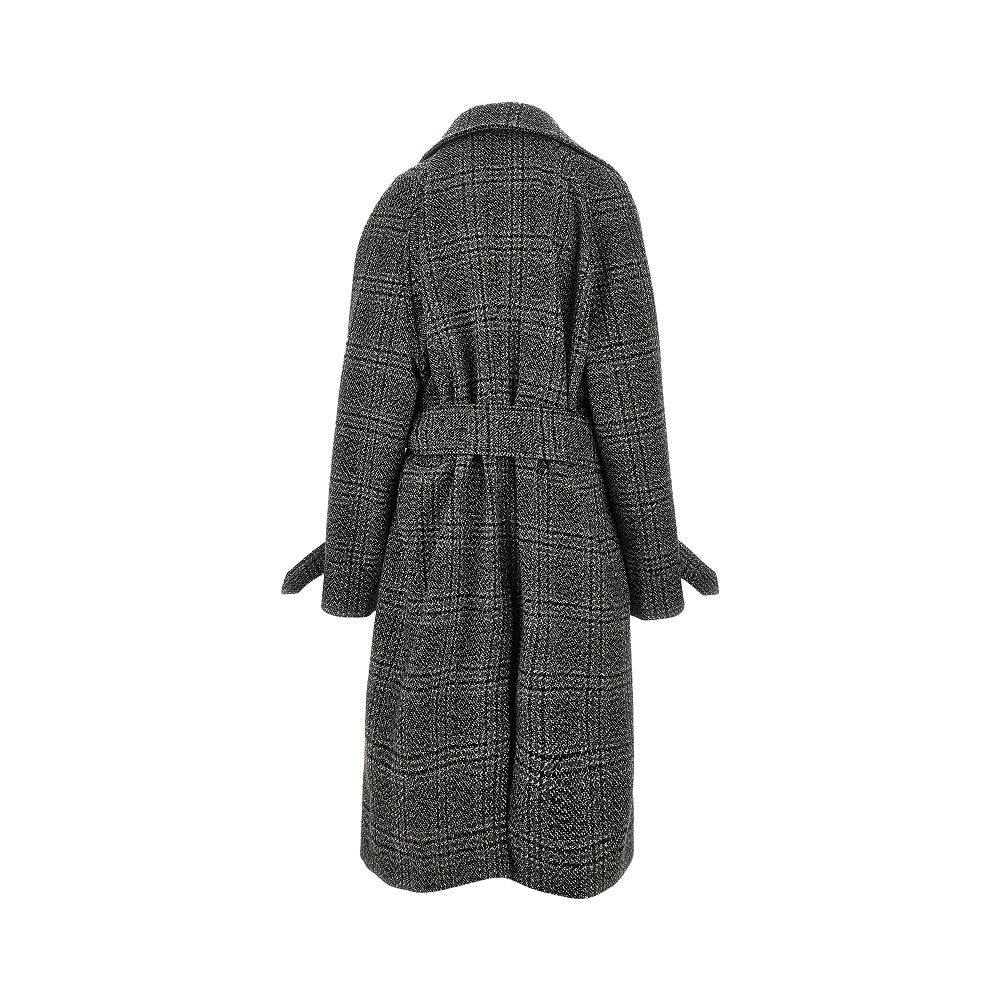 Check wool long coat