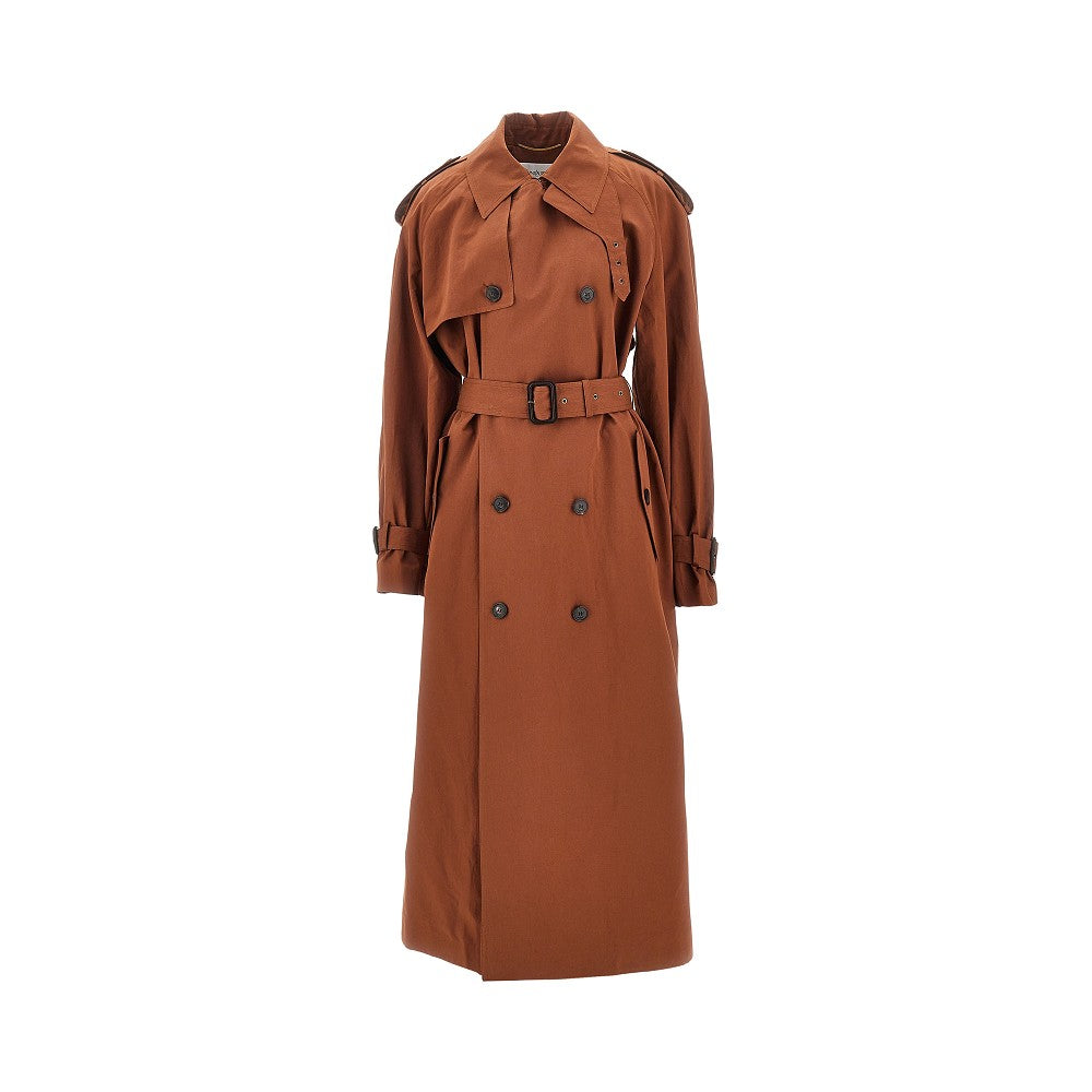 Trench lungo oversize in cotone e seta