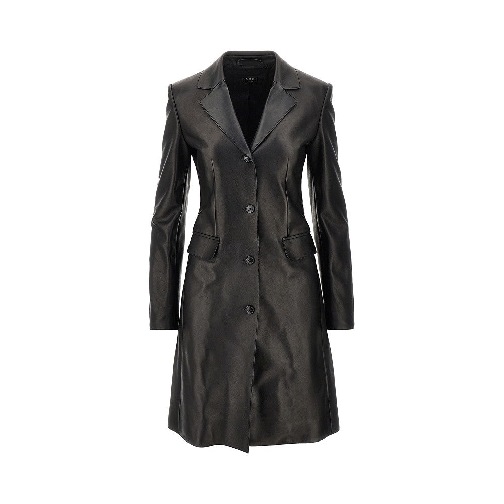Nappa leather single-breasted coat