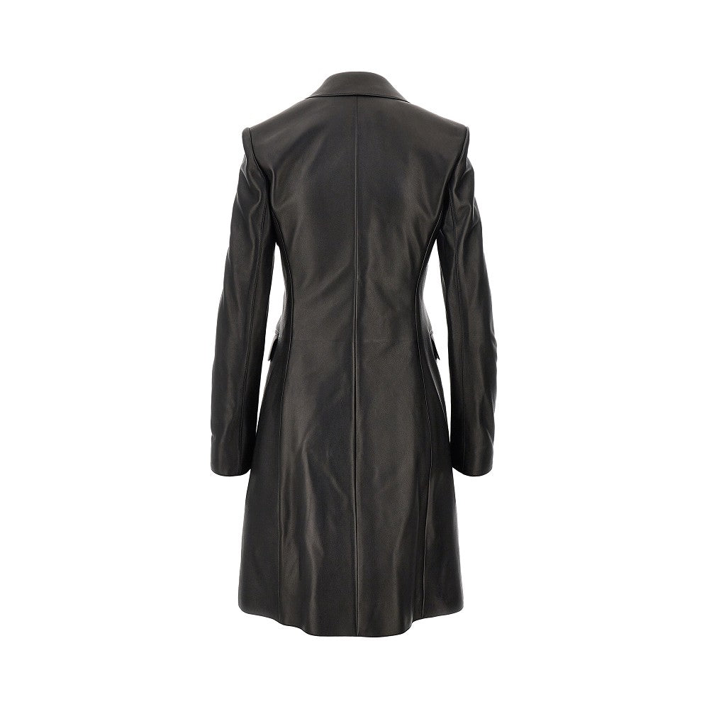 Nappa leather single-breasted coat
