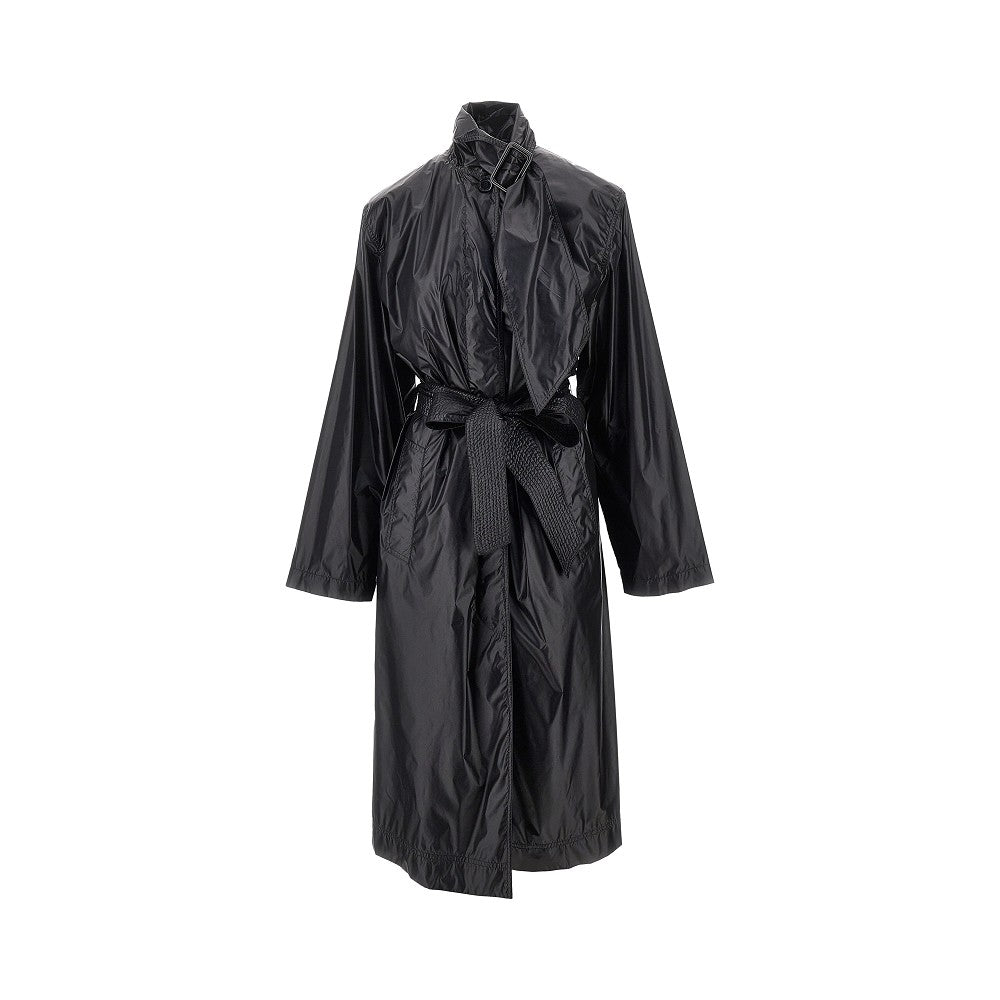Nylon trench coat with lavallière collar