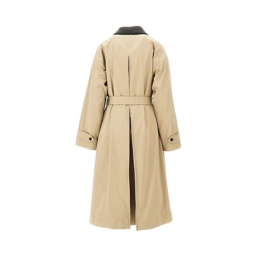 Gabardine trench coat with nappa collar