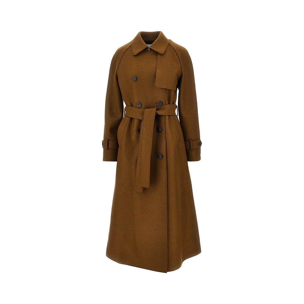 Trench lungo in lana pressata