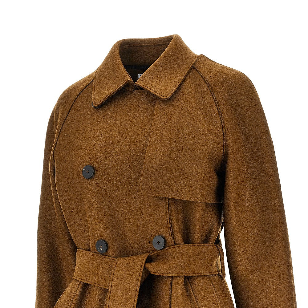 Trench lungo in lana pressata