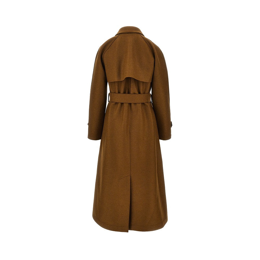 Trench lungo in lana pressata