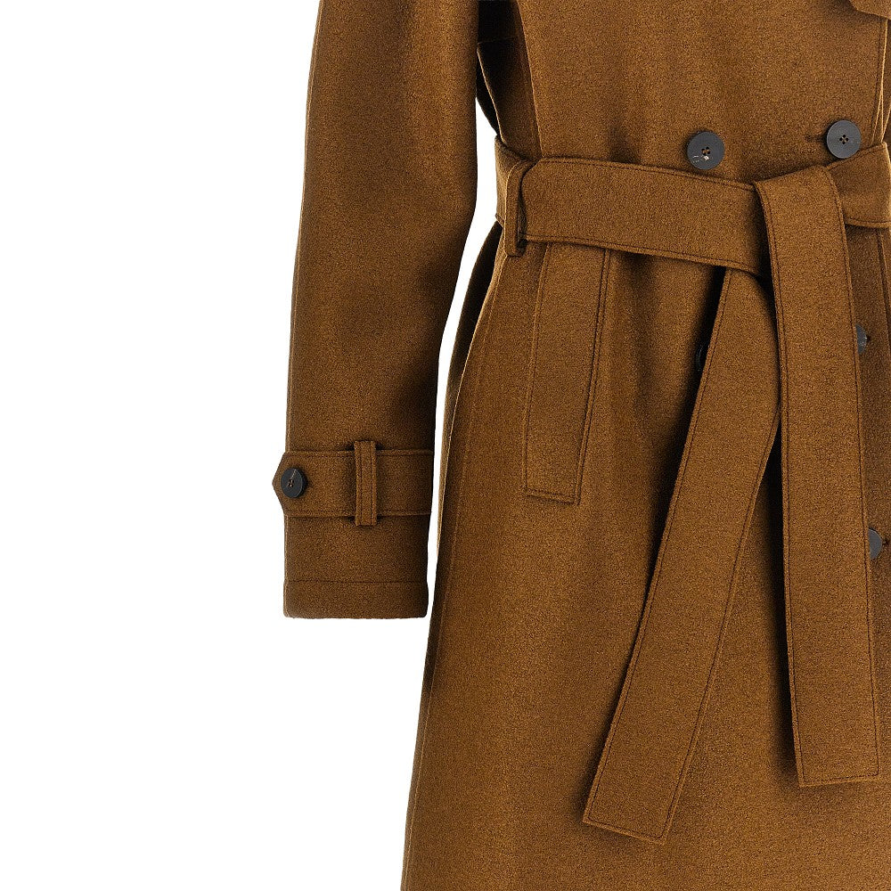 Trench lungo in lana pressata
