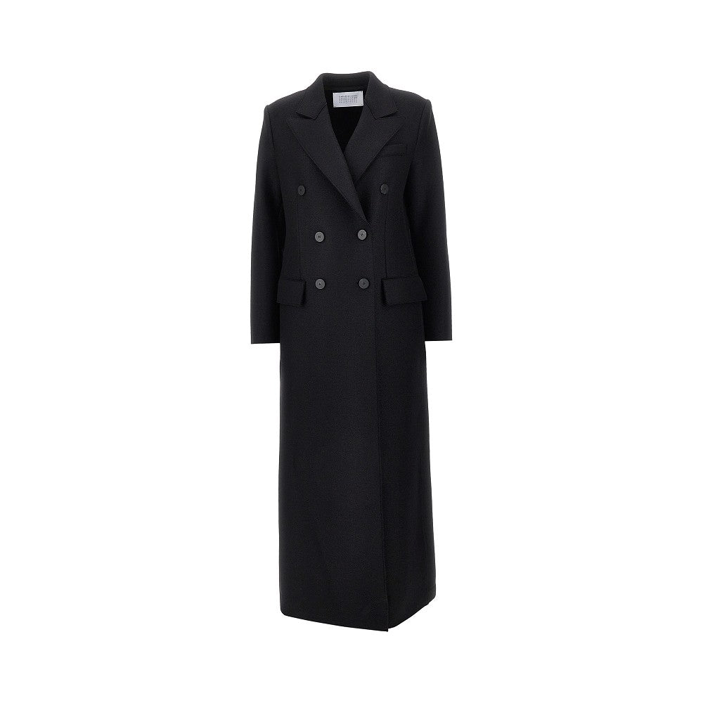 Cappotto doppiopetto lungo in lana pressata