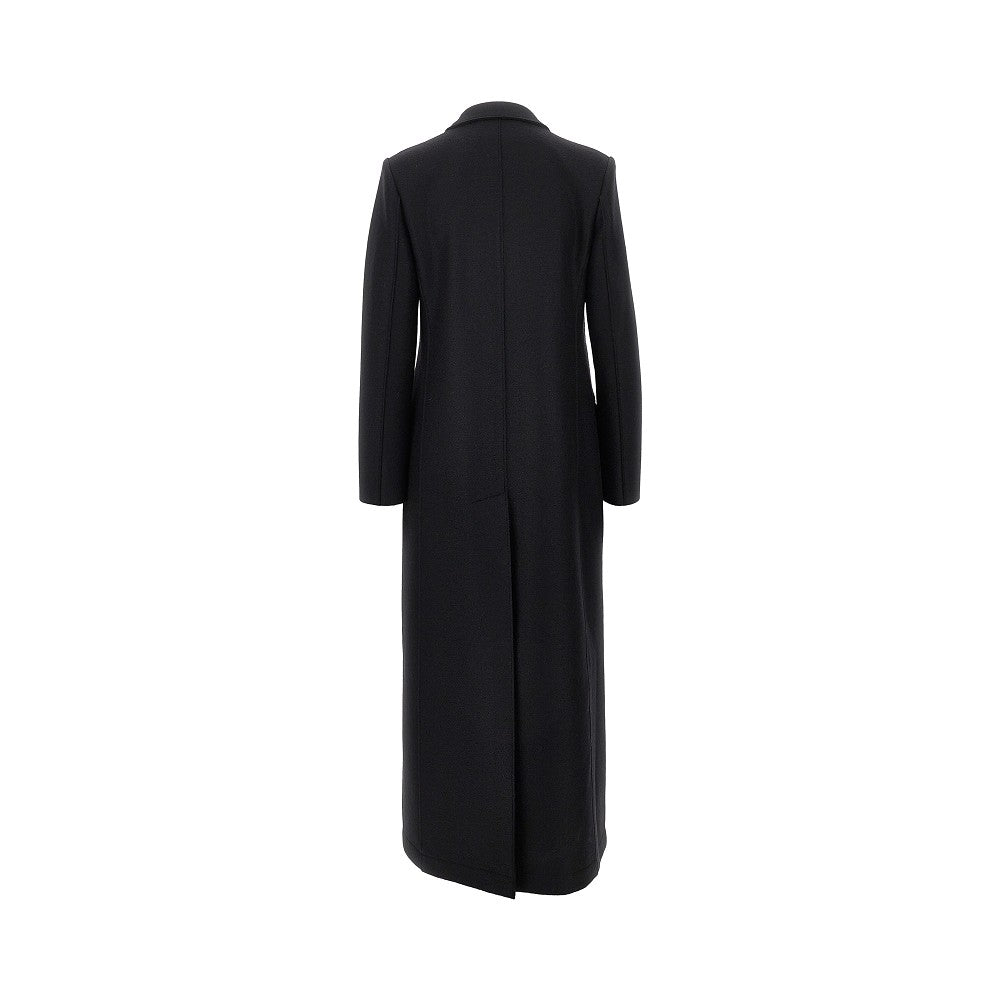 Cappotto doppiopetto lungo in lana pressata