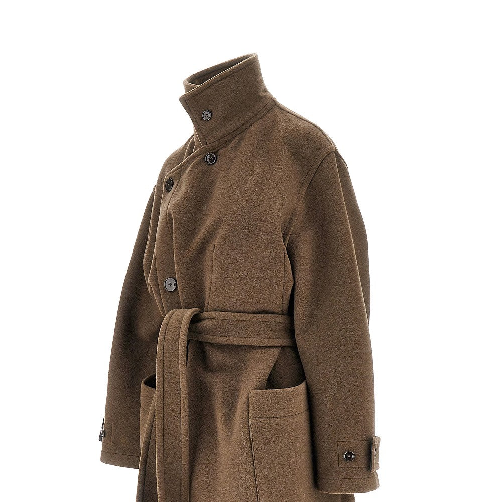 Cappotto lungo in lana con cintura