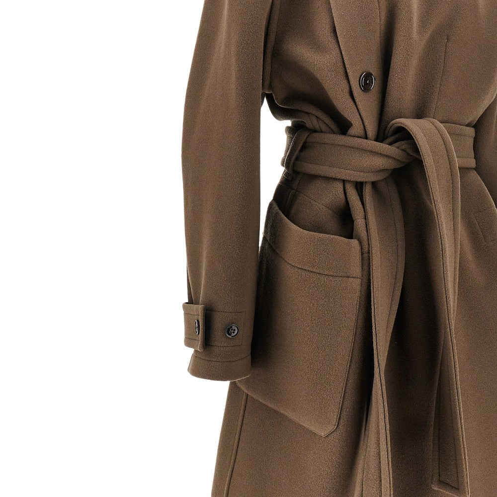 Cappotto lungo in lana con cintura