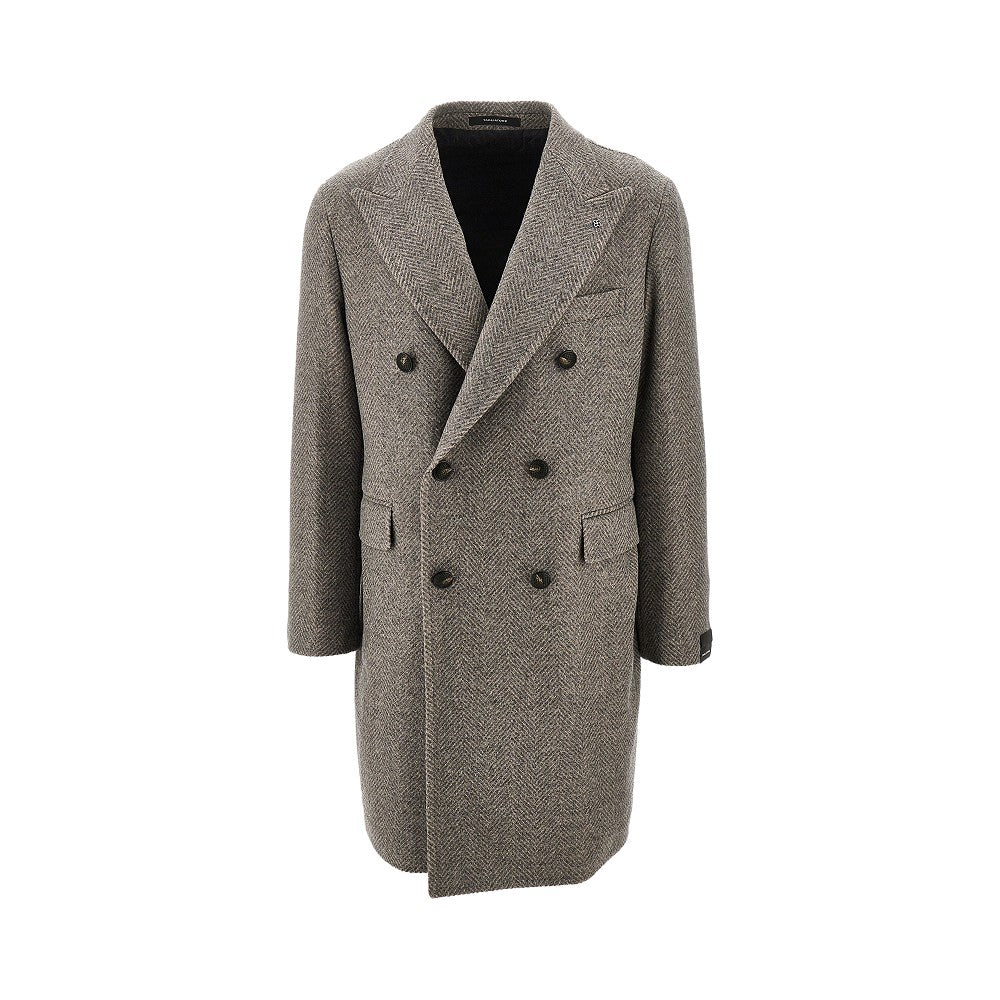 Wool herringbone double-breasted coat