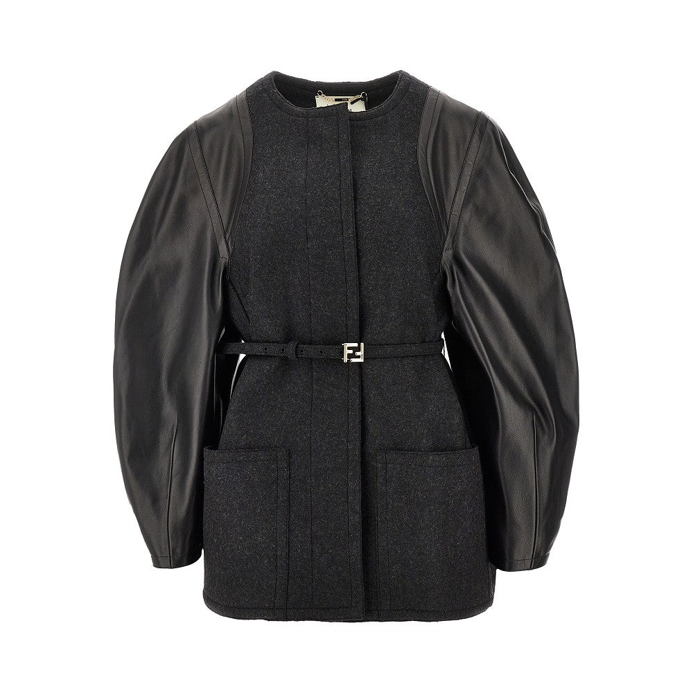 Wool blouson jacket with nappa sleeves