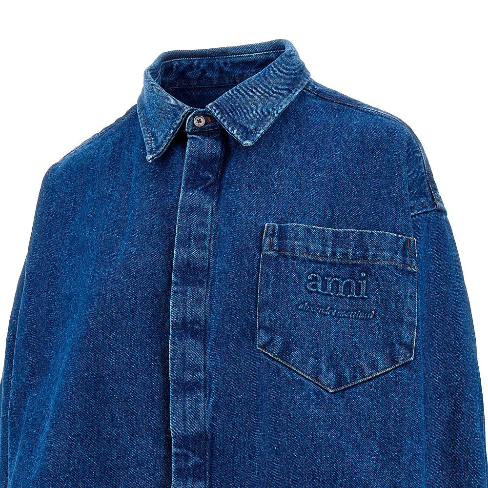 Cropped denim shirt with embossed logo
