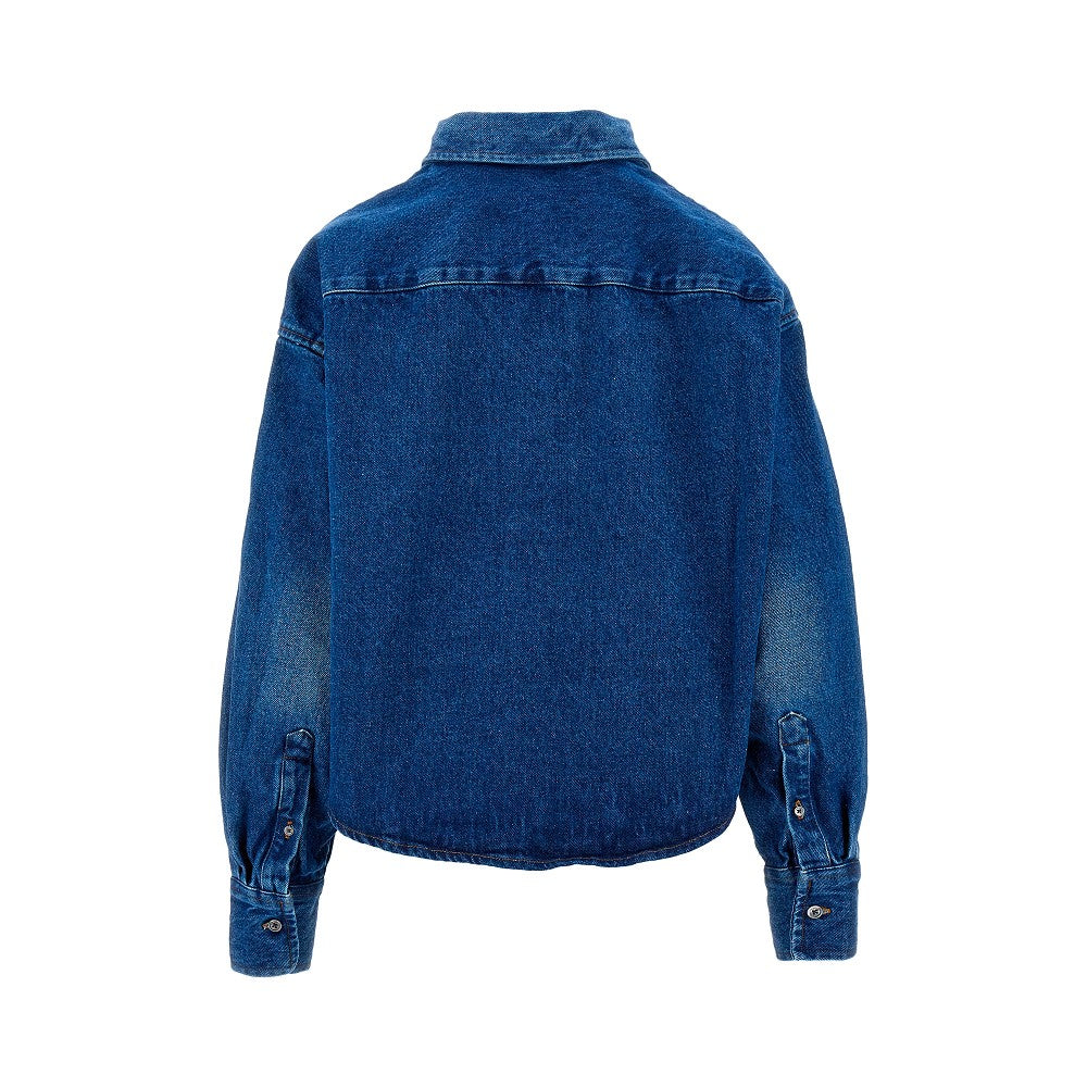 Cropped denim shirt with embossed logo