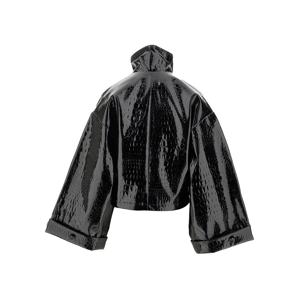 Croco-embossed faux leather jacket