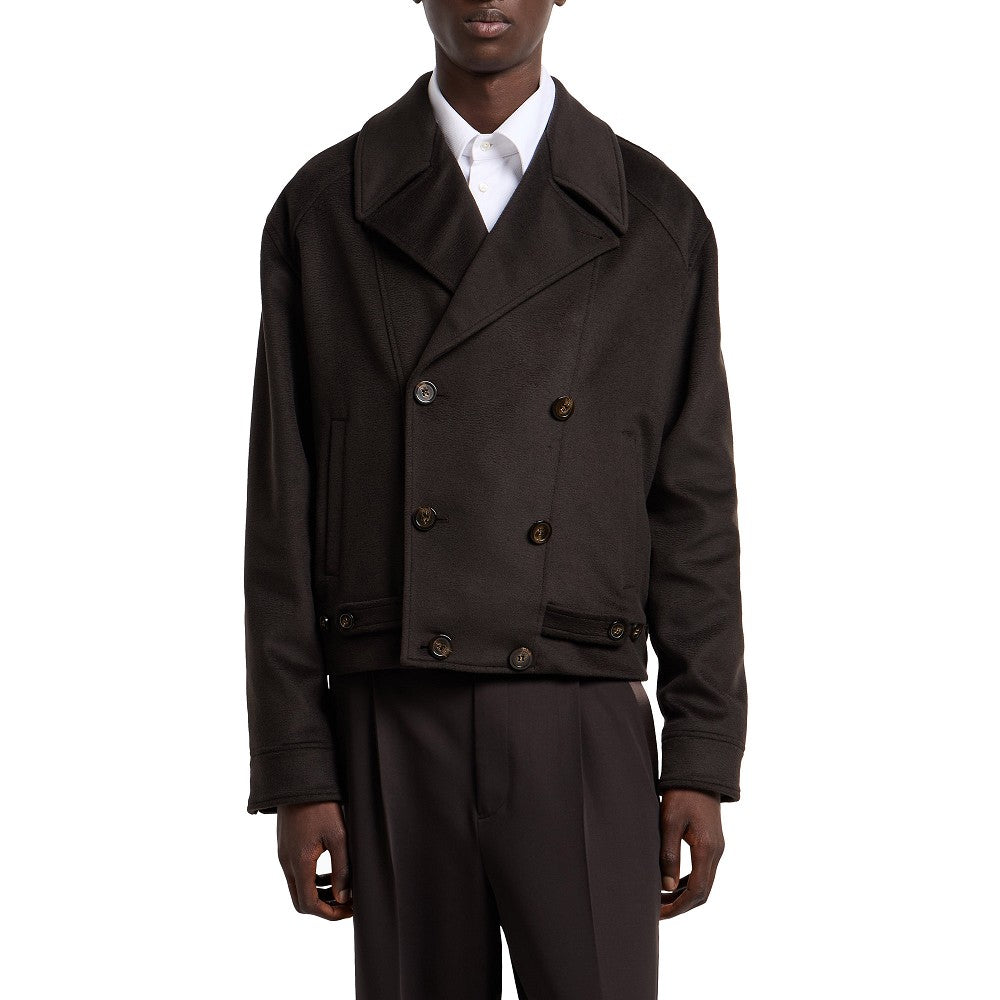 Wool double-breasted short blouson jacket